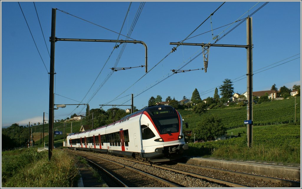 Ein Flirt unter der SNCF Gleichstromfahrleitung. Dies ist nur auf dem SBB Abschnitt Geneve - La Plaine zu sehen, da die Flirts sonst in Frankreich (noch) nicht zugelassen sind.
Bei Russin, den 31. Aug. 2010
