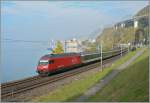 Die Re 460 078-3 schiebt ihren IR nach Gen�ve beim Ch�teau de Chillon vorbei.