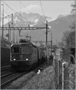 Re 6/6 11607 mit einem Getreidezug bei Villeneuve.